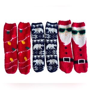 Set of 3 winter holiday Christmas Old Navy soft fuzzy socks fits up to size 9